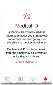Medical ID Set up Scree