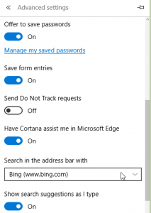Microsoft Edge Advanced Settings Options