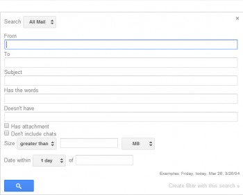 Gmail advanced search box