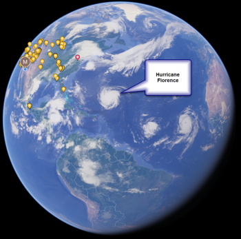 Google Maps World Map with Hurrican Florence