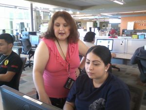 Jane Zamudio at the library