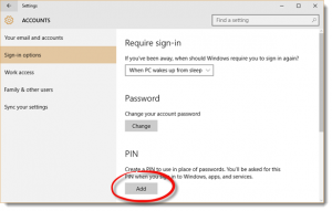 Windows 10 add PIN feature
