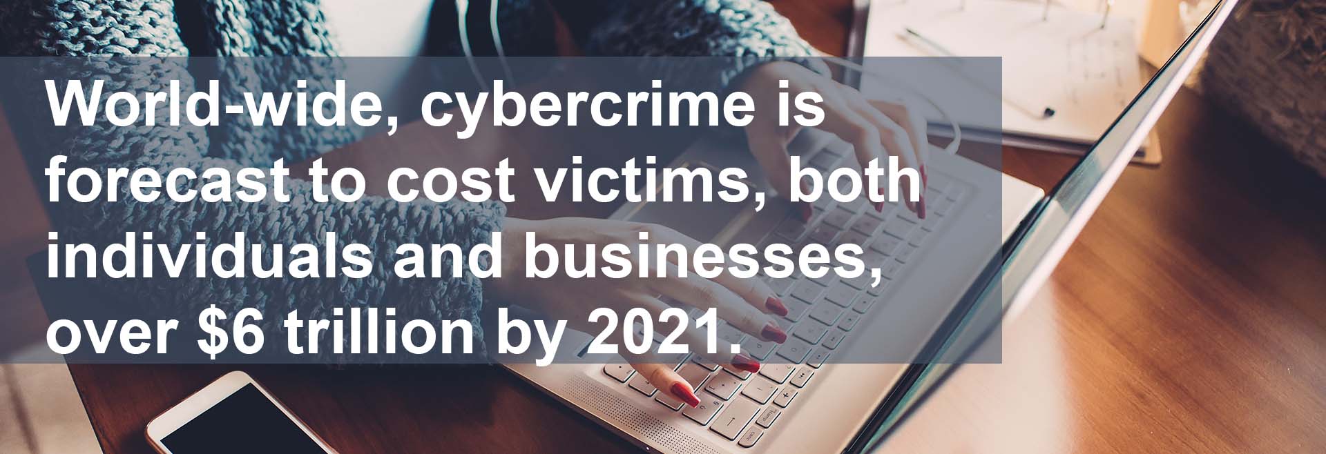 World-wide, cybercrime is forcast to cost victims, both individuals and businesses, over $6 trillion by 2021